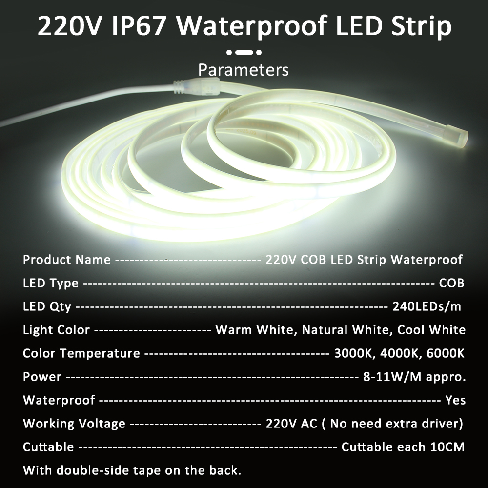 1-20m 220V COB LED Strip Light - Outdoor Lighting No Wiring ulasan dan harga