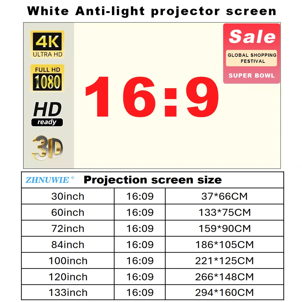 Projector Screen 16:9 High Bri - Outdoor Lighting Grid Screen ulasan dan harga